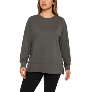 SHEIN Grayish Green Pullover Crewneck Long Sleeve Slit Sweatshirt Womens Large